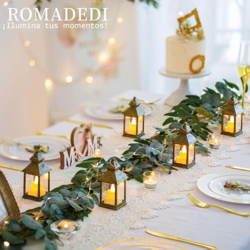 Miniatura 5 de Romadedi Lámpara Dorada Para Bodas, 10 Piezas, Pequeñas Lámparas Decorativas Led Para Colgar, Portavelas Para La Mesa De Navidad, Ramadán Marroquí, Fiestas De Halloween Al Aire Libre