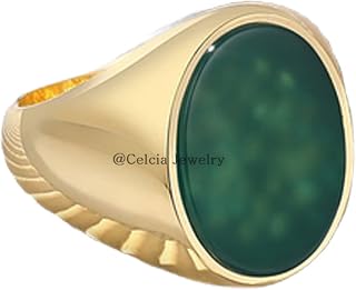 Natural Green Onyx Gemstone Mens Signet Ring, Gold Over 925 Sterling Silver Handmade Ring, Statement Promise Proposal Gifts For Dad Husband Boyfriend (green-onyx (yellow), Size 7)