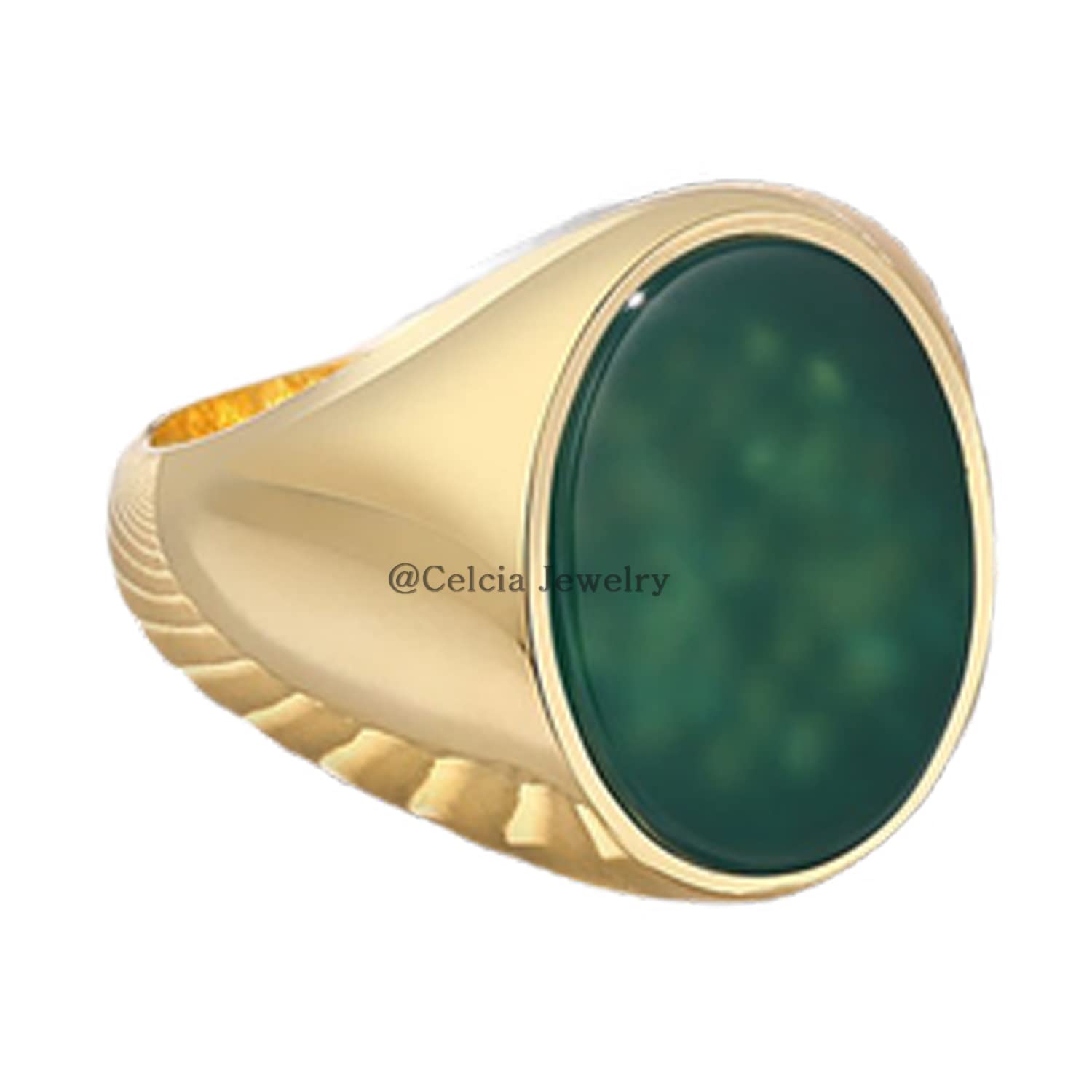CELCIA JEWELRY Anillo de sello para hombre con piedras preciosas de ónix verde natural, anillo hecho a mano de oro sobre plata de ley 925, regalos de propuesta de promesa de declaración para papá, esposo