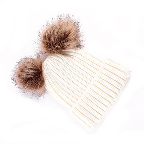 Oenbopo 2Pcs Parent-Child Hat Winter Warmer, Baby Hat/Women Hat, Mother & Baby Knit Hat Winter Warm Crochet Cap Beige #TOP6