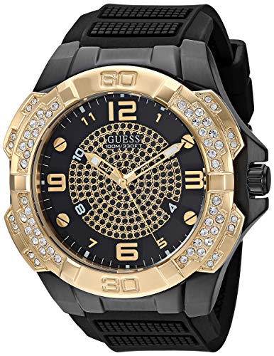 GUESS Men's Stainless Steel Japanese Quartz Watch with Silicone Strap, Black, 22