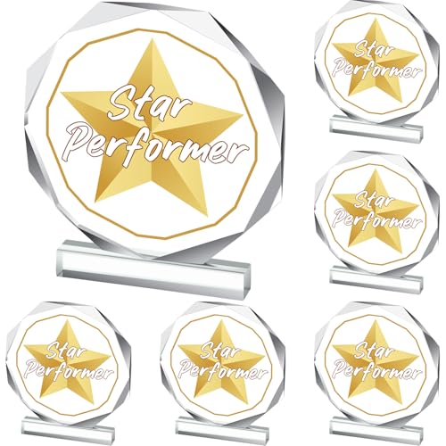 CroBlissful 6 Pcs Trophy Award 4.72 x 4.72 Inches Acrylic Trophy Plaques Awards for Kids Adult Team Participation Gift Prizes (Star Performer)