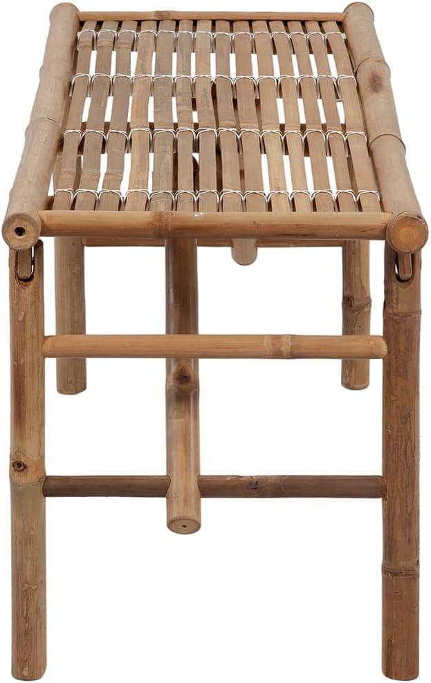 vidaXL Foldable Waterproof Bamboo Patio Bench with Light Blue Cushion, Durable and Portable, Perfect for Garden and Outdoor Spaces
