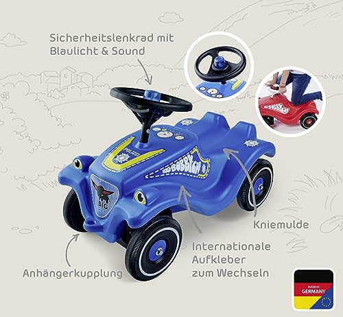BIG-Bobby-Car Classic Police - Kinderfahrzeug mit Aufklebern im Polizei Design für Jungen und Mädchen, belastbar bis zu 50 kg, Rutschfahrzeug für Kinder ab 1 Jahr, blau – Bild 5