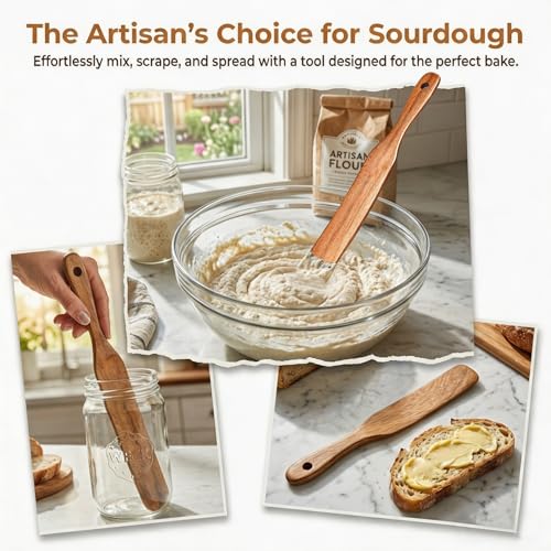 Wooden Skinny Spurtle – Spatula for Sourdough Starter & Reaching Bottom of Jar, Wood Spatula for Nonstick Cookware, Kitchen Utensil for Mixing & Scraping — view 6