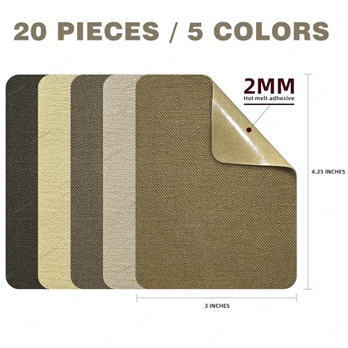 Image of KING MOUNTAIN Iron-on Repair Patch 20 Pcs Pack,3 inch x4-1 /4 100% Cotton Iron-on Repair Patch, 5 Shades of Clothing Repair and Decoration Kit (Five Browns)