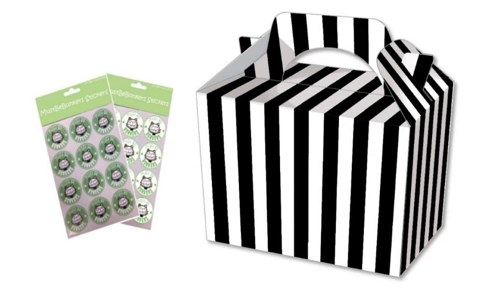 CANDY STRIPED BOX PARTY MEAL FOOD PICNIC GIFT BOXES WITH SEAL STICKERS (Black, 50)