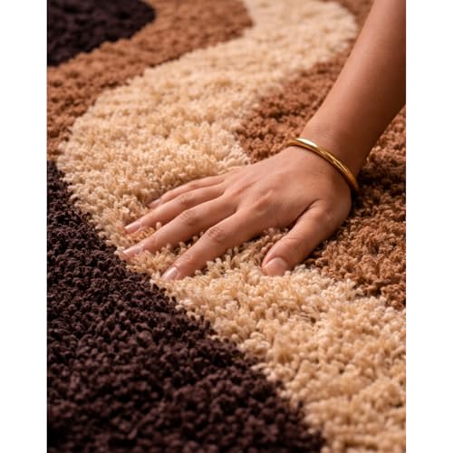 Image of 2x10 feet Shaggy Polyester Abstract Modern Area Rug - 2 Inch High Pile Ultra Soft Plush Carpet for Living Room, Bedroom & Kids Room, Thick Fluffy Rug for Indian Home Decor D - Rectangular
