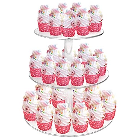 Acrylic Cupcake Stand,3 Tiers Clear Round Cupcake Display Holder Cake Dessert Pastry Serving Tower Tray Stand for Wedding Birthday Baby Shower Bar Tea Party Décor - 12 inches Reusable Cover