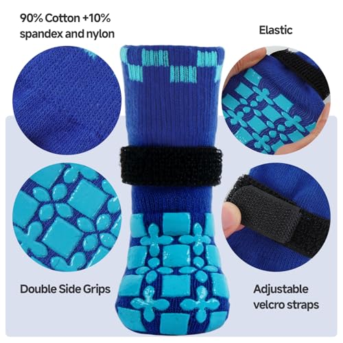 Image of ROZKITCH 2 Pairs Small Dog Socks, Soft Paw Protectors Dog Stop Licking Paws Anti Slip Socks Bandages for Paws Winter Warm Paw Covers to Stop Licking Pomeranian, Miniature Dachshund, Maltese Blue S