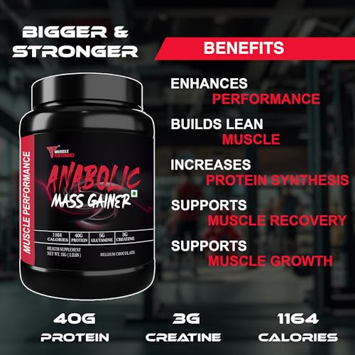 Image of Anabolic Mass Gainer, 1kg, Belgium Chocolate with steel shaker