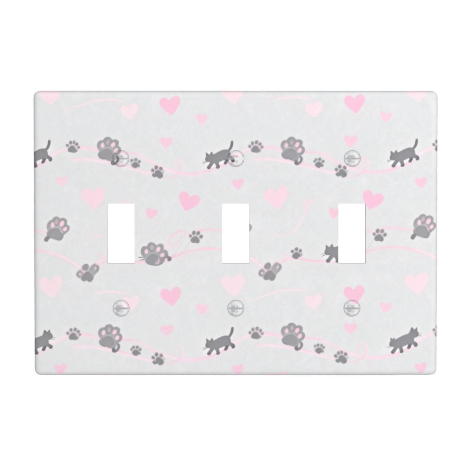 cat paw Prints 3 Gang Switch Plate Cover-Unbreakable Polycarbonate Wall Plate, Heat Resistant Toggle Switch Decor for Home