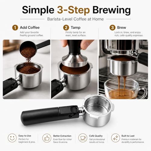 Image of Street27 51mm Bottomless Portafilter with Basket | Naked Portafilter for Espresso Machine | Stainless Steel Filter with Ergonomic Long Handle | Barista Tool for Better Extraction
