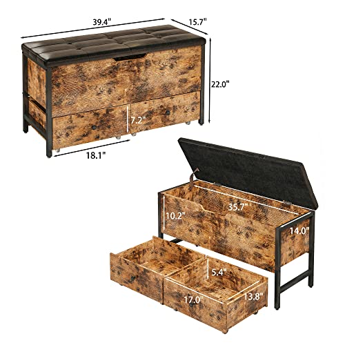 Likimio Storage Ottoman Bench, Wooden Toy Box With Flip Top Storage Chest And Drawers For Bedroom/Living Room/Entryway, Supports 320 Lb, Vintage Brown And Black #TOP2