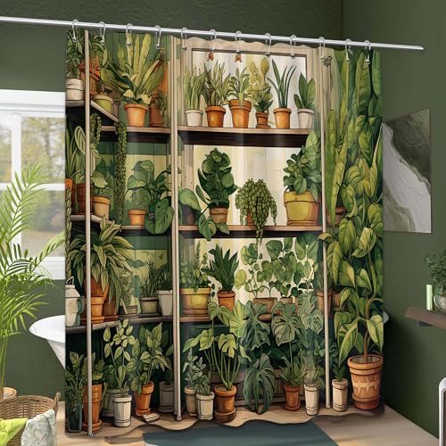 QGHOT Botanical Shower Curtain, Nature Green Plant Shower Curtains for