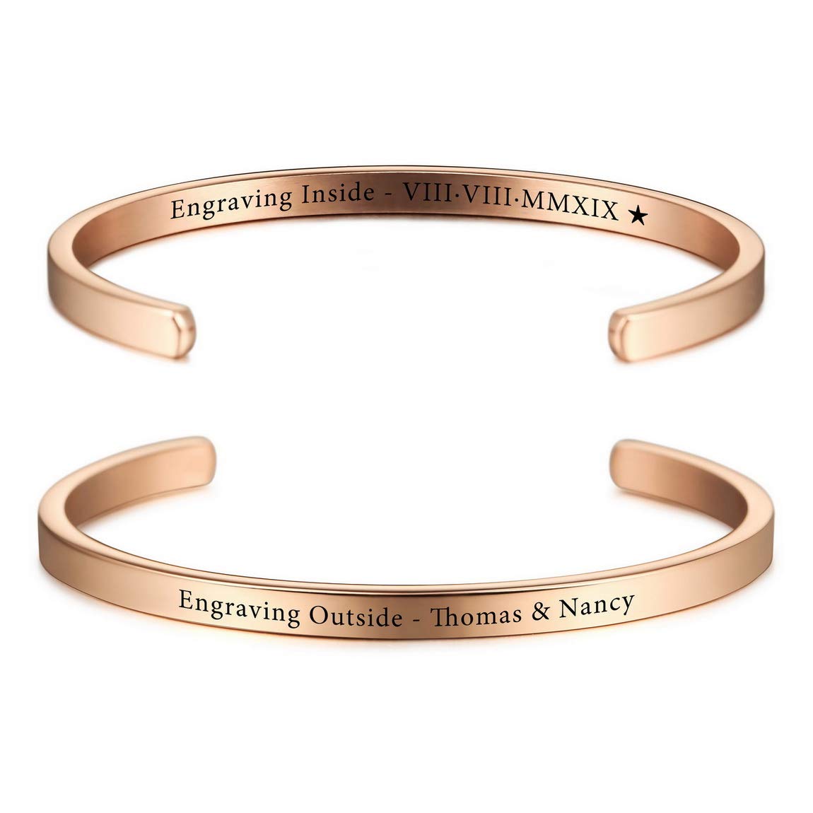 VIBOOS Personalized Bracelet Engraving Name/ID/Date Identification Bangle Bracelets for Women Men Custom Stainless Steel Adjustable Inspirational Cuff Valentine's Gift Birthday Jewelry