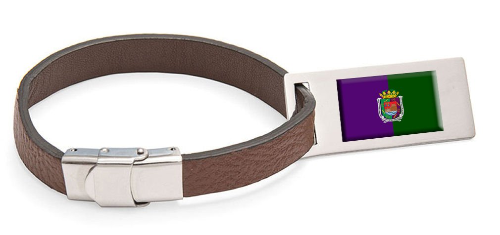 Etiqueta de Equipaje de cuero Bandera Málaga Texto grabado de acero