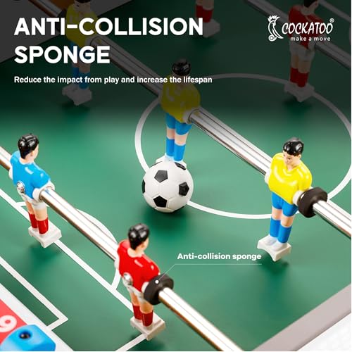 Image of Cockatoo Indoor Soccer Game for Boys & Girls, Foosball Big Table with 6 Rod Cap, 6 Handles and 18 Players, 2 Ball, 2 Scorer, 2 Goal Box, Wooden Size: 50 * 37 * 15.5cm-Green