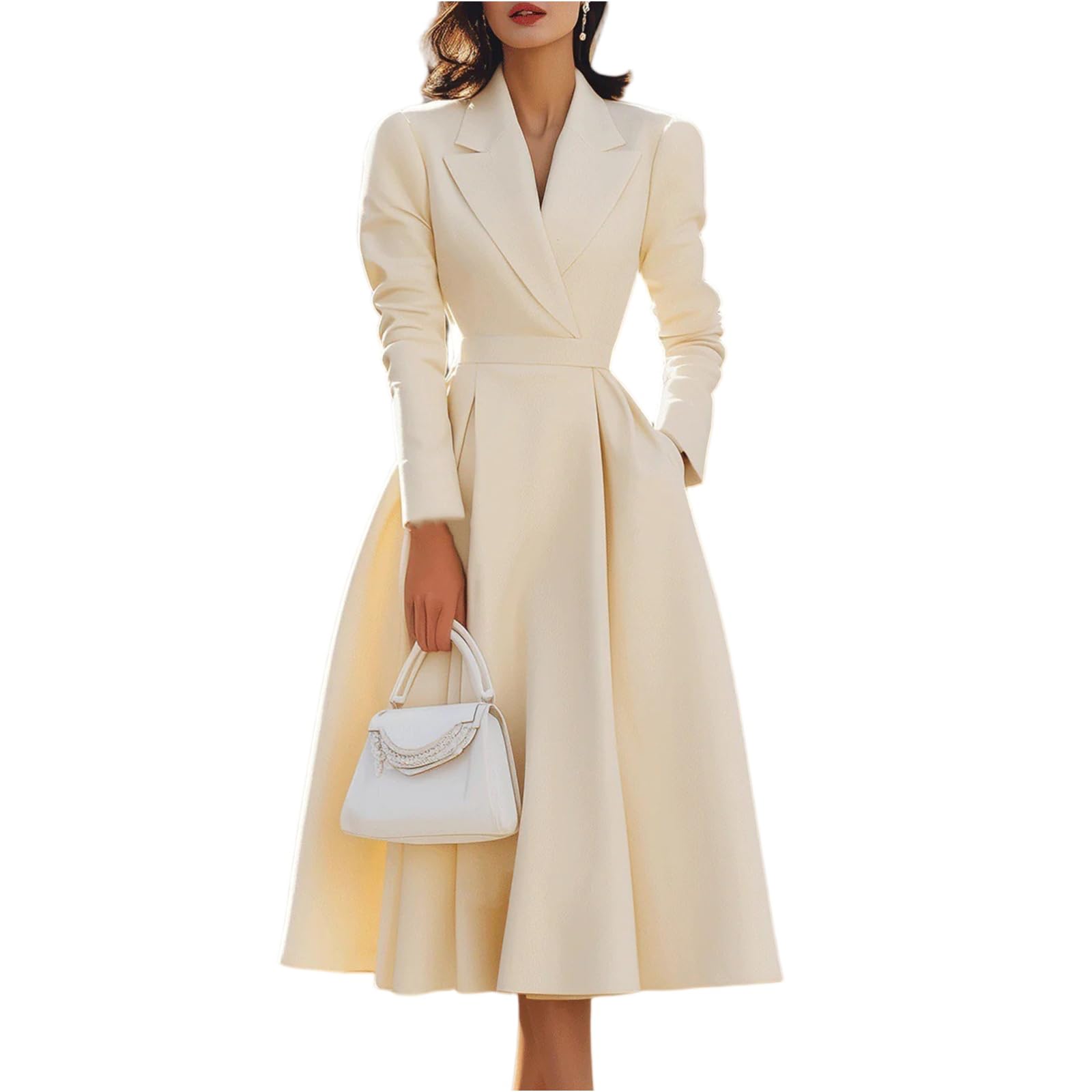 Womens Work Dress Long Sleeve V Neck Empire Waist Sheath Dress Office Business Dresses S-2Xl