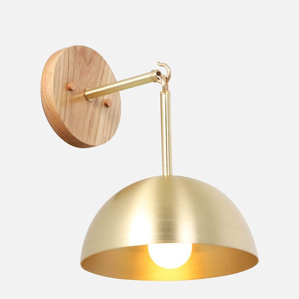 NHPJFDC Wall Mounted Light Villa Brass Lampshade Lamp Walnut Retro Nostalgic Bedroom Bedside High Grade Pure Copper Sconce Aisle Corridor T-155
