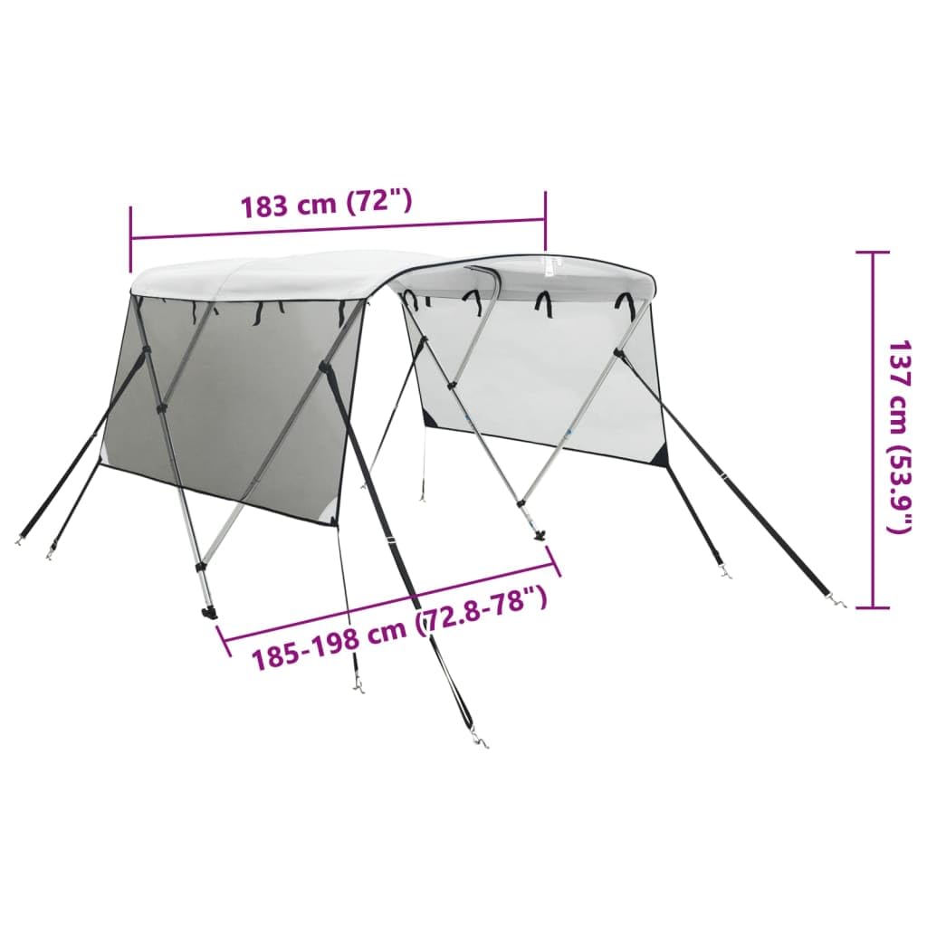 Toit bimini à 3 arceaux parois en maille 183x(185 198)x137 cm