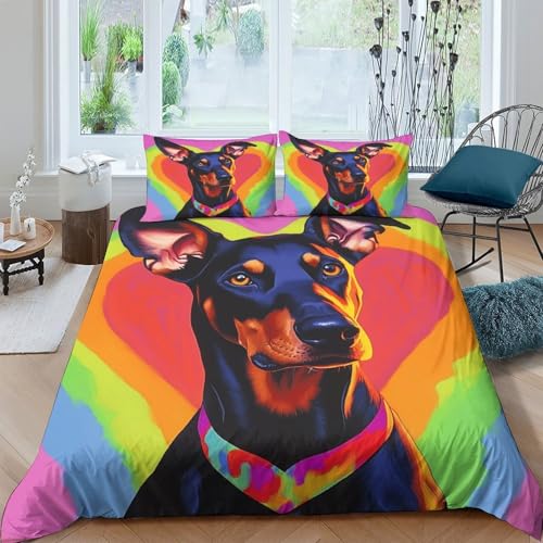 Housse de couette Doberman imprimé 3D anti-tache avec fermeture éclair cachée - 4