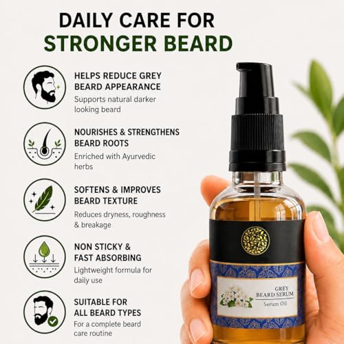 Image of Buddha Natural Grey Beard Serum Oil for Men | Helps Reduce Grey Beard Appearance & Supports Natural Black Beard Look | Beard Nourishing Serum with Argan, Brahmi & Castor | Non Sticky Beard Care Oil - 25ml