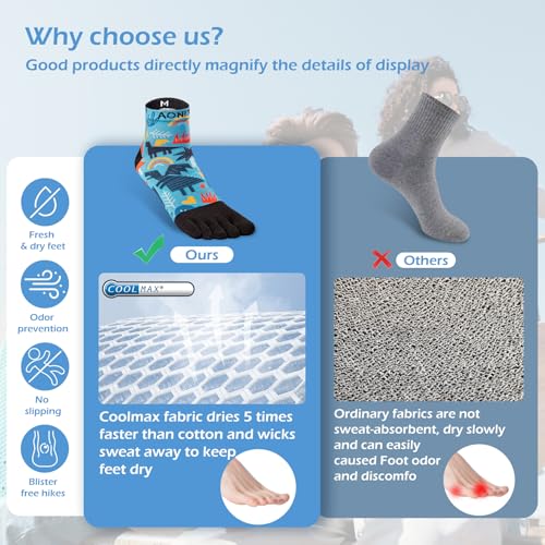 Toe Socks for Men and Women Cool-max Five Finger Socks High Performance Athletic Running Toe Socks 3 Pairs2