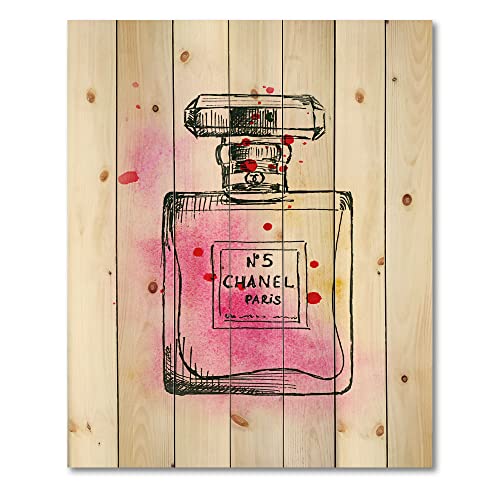 Designq Perfume Chanel Five Iv French Country Wood Wall Decor, Pink Wood Wall Art, Large Fashion Wood Wall Panels Printed On Natural Pine Wood Art #TOP2