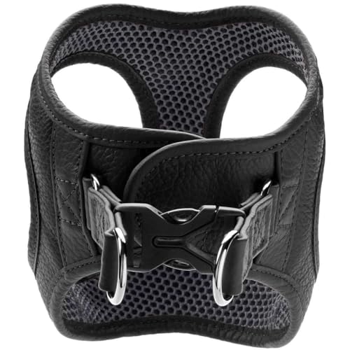 HUNTER Hundegeschirr Hilo, Farbe: schwarz, für kleine und kopfscheue Hunde, weiches Leder, gepolstert mit atmungsaktivem Mesh-Material, pflegeleicht und strapazierfähig, Made in Germany, Größe: XS