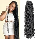 Extenki 36 inch 6 Packs Faux Locs Crochet Braids Hair-New Curly Braiding Hair For Black Women Extended & Pre Looped-Long Goddess Soft Locs Super Light Synthetic Hair Extensions (36inch 1B)