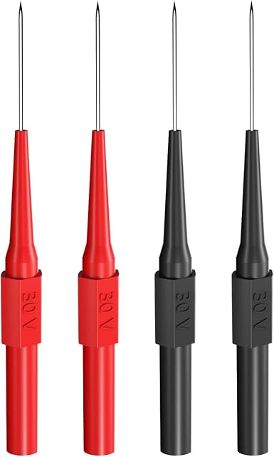 Cleqee 4PCS Test Probes, Multimeter Piercing Needle, Automotive Back Probe Pins with 4mm Jack Socket 30V/10A for Small IC Pins Electronic Testing