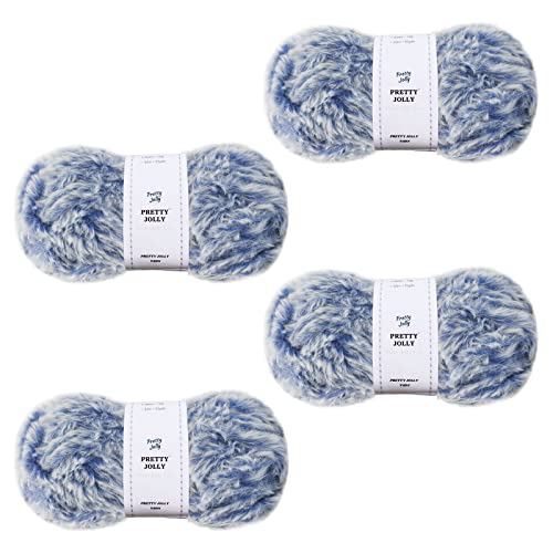 Pretty Jolly 4 Balls Faux Fur Yarn Super Soft Chunky Yarn Fluffy Yarn for Crochet Knitting Eyelash Yarn Polyester Yarn(Blue)