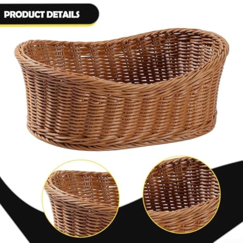 Cesta de pan tejida a mano de 38x16x27 cm marrón para organizar alimentos en la encimera 8
