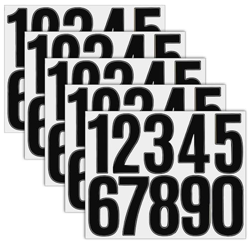 5 hojas de pegatinas con números, color negro, adhesivo para número de casa, 0 a 9 letras adhesivas reflectantes de vinilo resistente a la intemperie para buzón, buzón, números de casa, carteles
