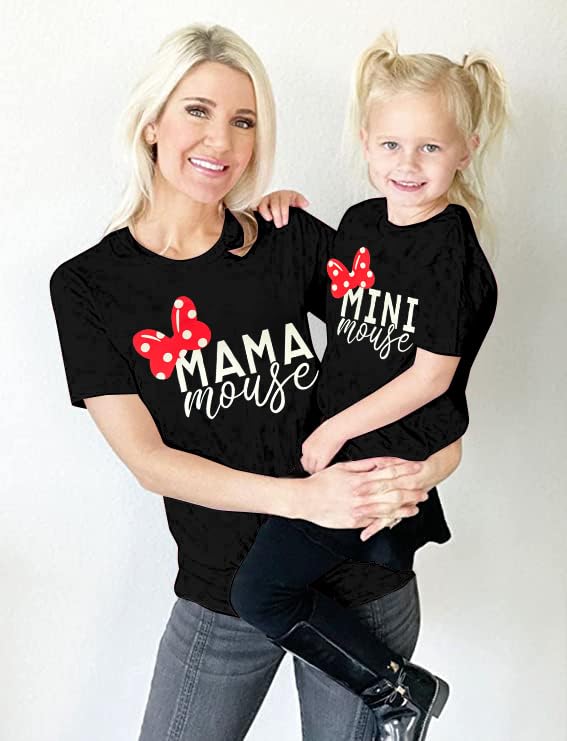 Image of Mommy and Me Matching Shirt Outfit Mama Mini Leopard Love Heart Tshirt Mom Daughter Family Matching Set Clothes