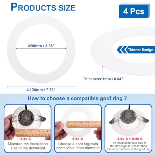 Image of PATIKIL 4 Packs Home Lighting Ceiling Medallions 3.86 inch ID and 7.72 inch OD, Metal Flat Round Goof Plate Cover Ring Decorative Trim for Hanging Pendant Lights Recessed Can Lighting, White