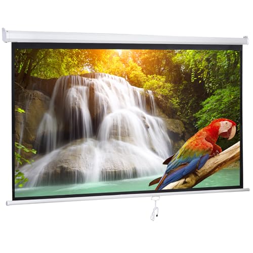 Saicool Pantalla de proyector de 100 pulgadas - 16:9 HD portátil, manual, extraíble, pantalla panorámica retráctil montada en pared/techo para cine en casa, cine, oficina, películas, juegos, color