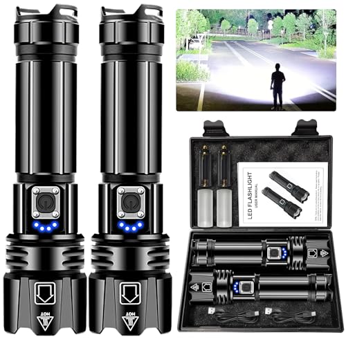 Image of Torches LED Super Bright, 900000 High Lumens Rechargeable Torch, Powerful Torch XHP70.2 with 6 Modes & Zoomable & IPX7 Waterproof, for Camping, Hiking, Emergencies(2 Pack)