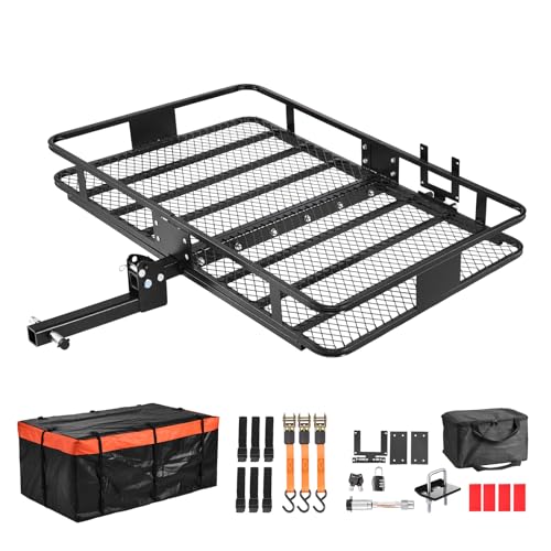 Image of VEVOR Hitch Mount Cargo Carrier, 60 inch x 36 inch x 6 inch Folding Rear Luggage Rack Basket with Waterproof Cargo Bag, 500LBS Capacity High-Strength Steel Hitch Cargo Carrier Fits 2 inch Receiver for SUV Pickups