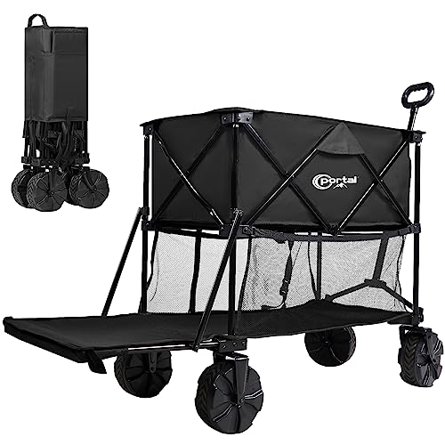 Portal Collapsible Double Decker Wagon, Foldable Wagon Cart With 54” Lower Decker, Folding Beach Wagon With Big Wheels, Utility Outdoor Portable Wagon For Camping, Garden, Shopping, Groceries, Black #TOP8