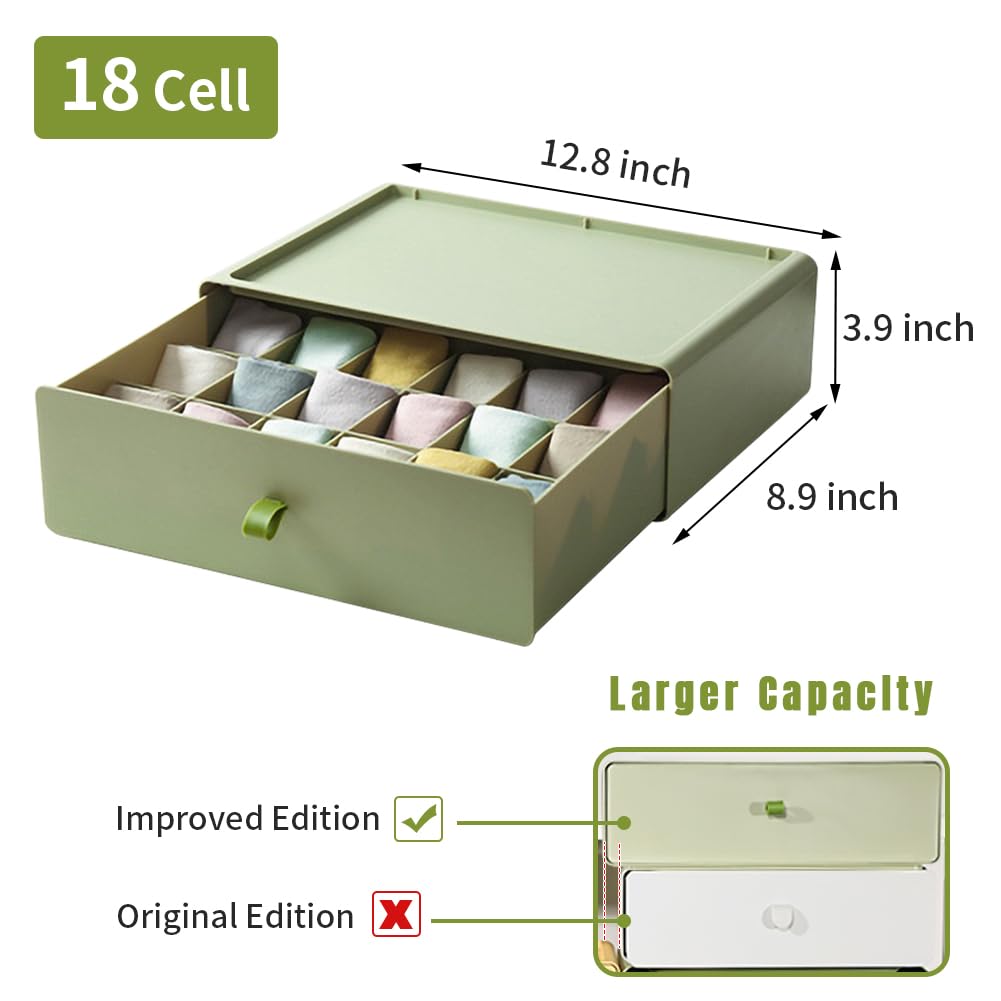 Tynulox Plastic Large Capacity Storage Box With Drawers, 15 Compartment, Underwear Home Storage Artifact For Bras, Lingerie, Underwear, Panties, Socks, Ties, Green, 1 Pcs