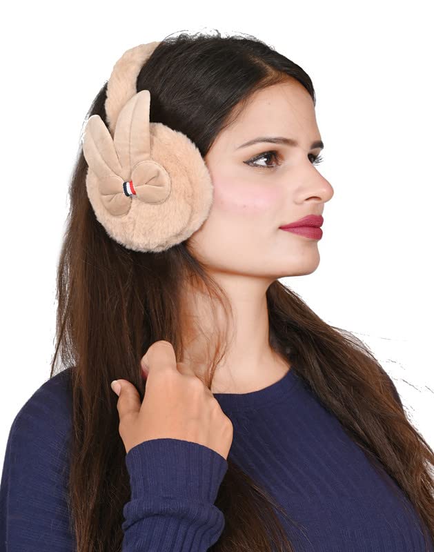 dressify Girl's Premium Bow Earmufuffs, Winter Windproof Girls Ear Warmer Plush Ear Muffs with Hairy Rabbit Ear -Brown Color-picture-10