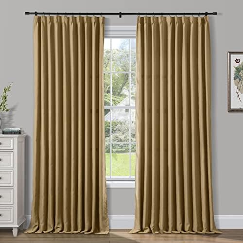 ChadMade Pinch Pleated Curtain 100W x 84L Inch Solid Thermal Insulated Blackout Patio Door Panel Drape for Traverse Rod and Track, Wheat (1 Panel)