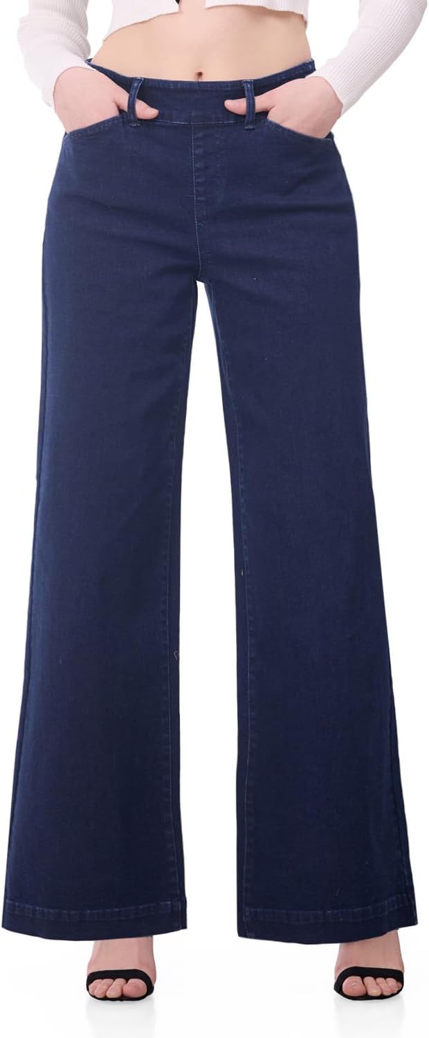 Women's Stretchy Pull-On Naomi Mid-Rise Wide Leg Jean