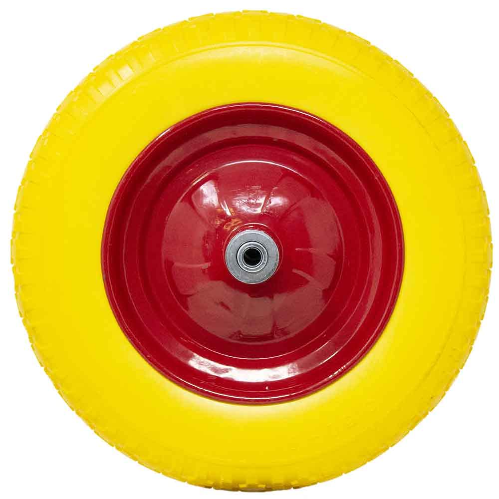 Bakaji Ruota Piena in Poliuretano Giallo Antiforatura per Carriola Battistrada Scolpito Diametro 35cm Larghezza 9cm 3.50-8 Cerchio in Acciaio con Asse da 210 mm Incluso Ruote Ricambio Carriole