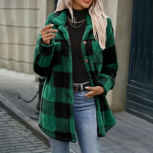 Plaid Sherpa Jacket Women Button Fleece Shacket Casual Fall Winter Outdoor - image 3