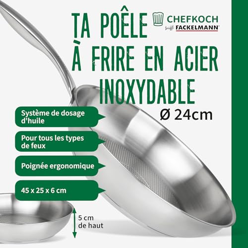 Fackelmann Chefkoch poêle à frire Ø24 cm avec fond alvéolé - Poêle en acier inoxydable de haute qualité - Convient pour tous les types de feux (y compris l'induction) - Ø24 x 0,5 cm – Image 3