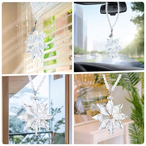 Fancyoung Christmas Crystal Snowflake Ornaments Car Rear View Mirror Pendant 2022 Clear Star Unique Pattern Ornament Party Wedding Hanging Decorations Collectibles, Clear #TOP3