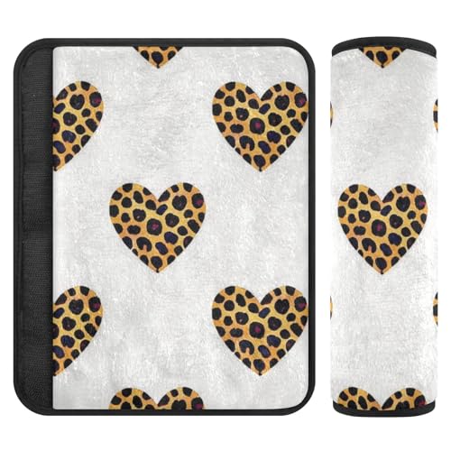 EtherSpher Cartoon Leopard Print Heart White car seat Neck Strap Covers, Stop seat Belt Cutting into Neck, carseat Seatbelt Covers for Sedan Van Van Protector para cinturón de carro 2 pcs